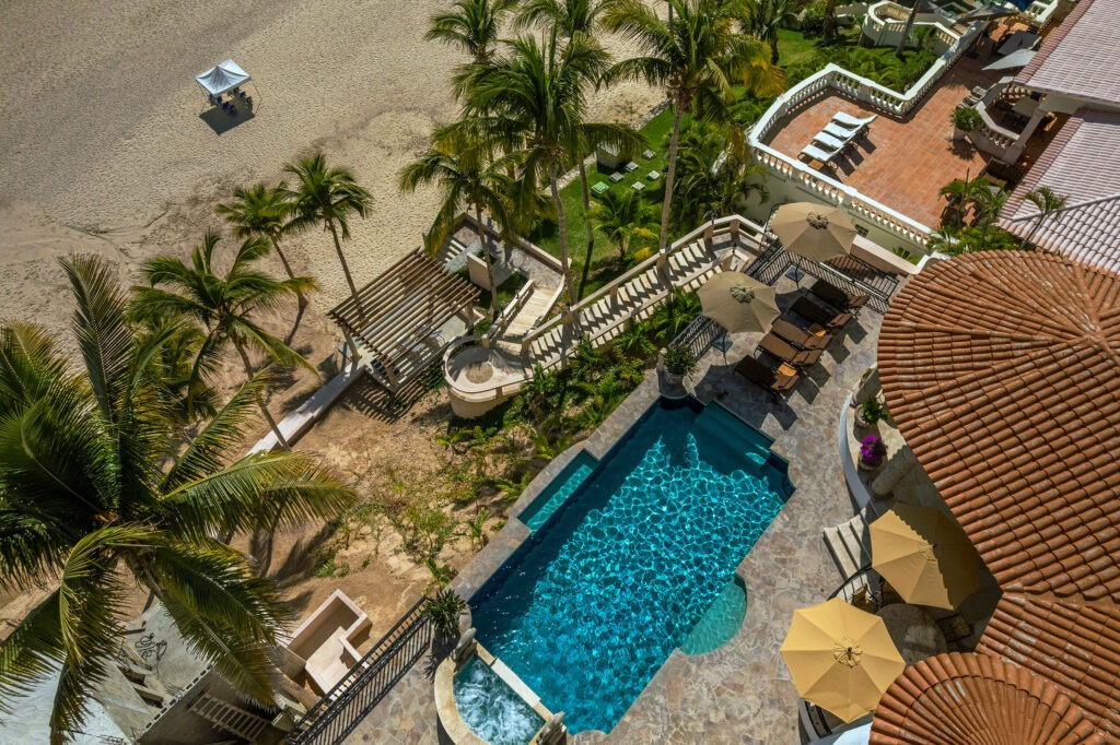 Villa Paraiso aerial view of Palmilla Beach and private access
